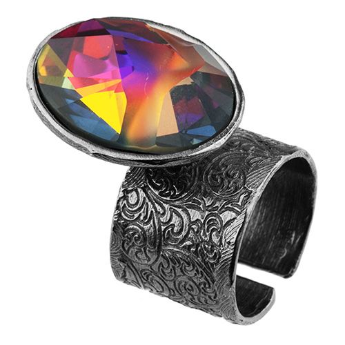 handmade ring with multicolour crystal and flower ornaments