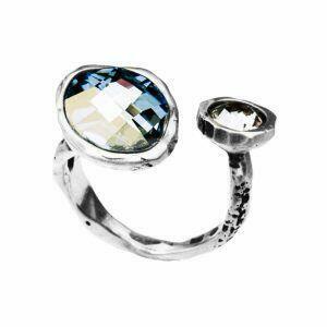 handmade silver ring with asymmetrical crystals