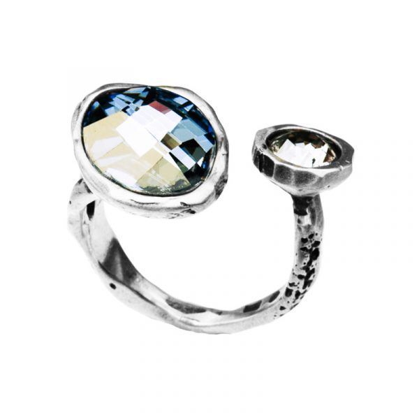 handmade silver ring with asymmetrical crystals