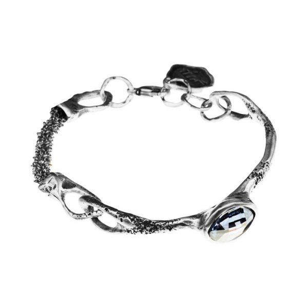 silver stiff bracelet with crystal