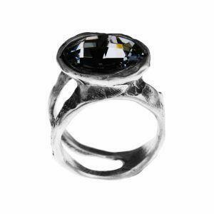 handmade silver ring with unique form and crystal
