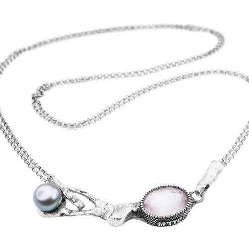 handmade necklace with quartz and pearl