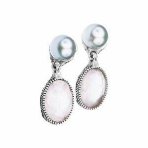royal silver earrings with quartz and pearl