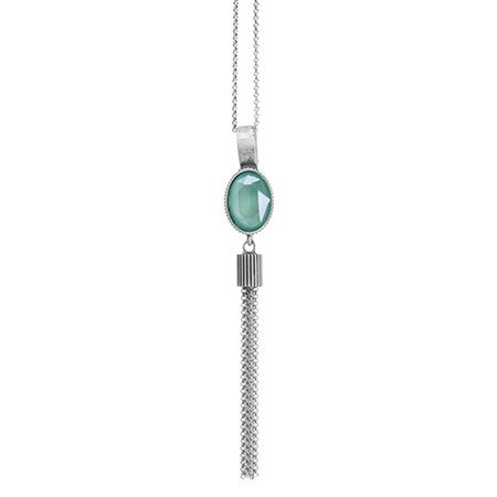 handmade silver necklace with mint green crystal