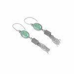 handmade silver earrings with mint green crystal and chain