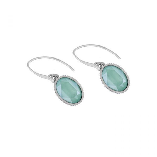 handmade silver earrings with mint green crystal