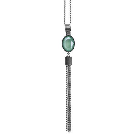 handmade silver necklace with mint green crystal