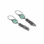 handmade silver earrings with mint green crystal and chain