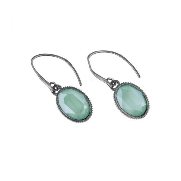 handmade silver earrings with mint green crystal