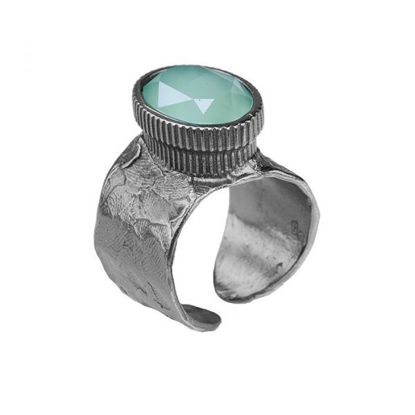 handmade ring with wide band and crystal