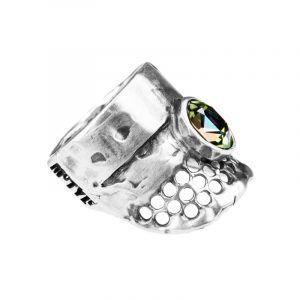 openwork silver ring with crystal
