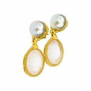 royal silver earrings with quartz and pearl