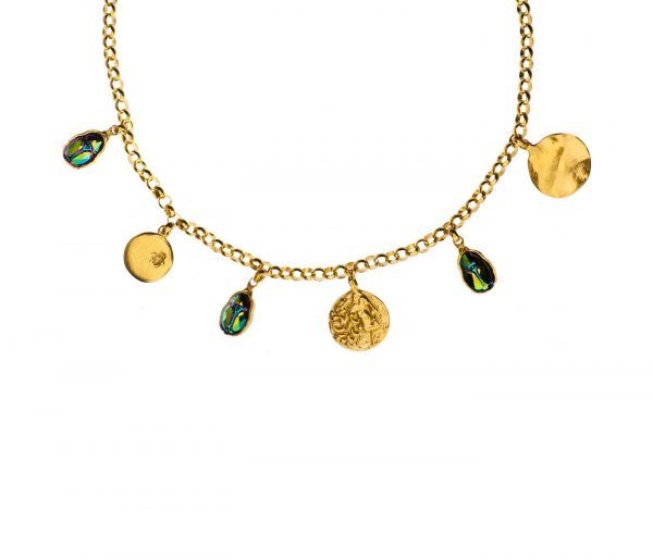 handmade silver necklace with scarab crystal