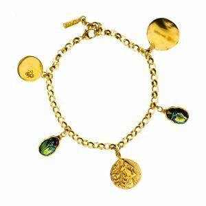 egyptian bracelet with coins and crystals