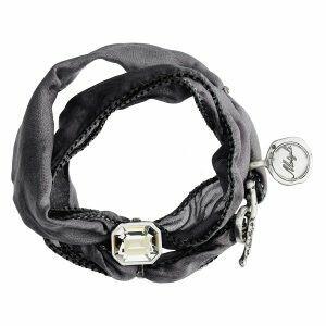 silk bracelet with silver and crystal