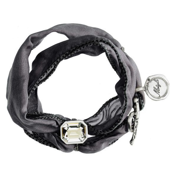 silk bracelet with silver and crystal