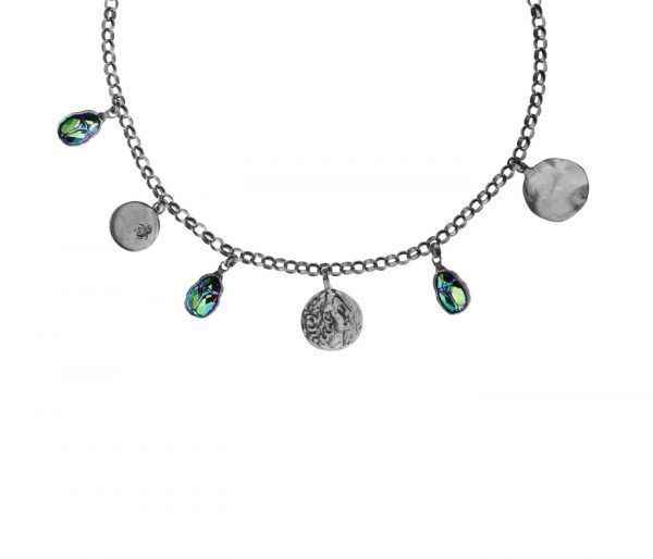 handmade silver necklace with scarab crystal