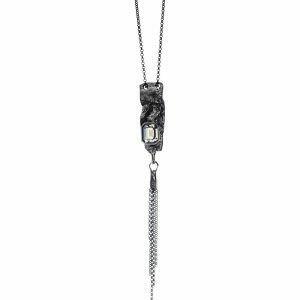 silver handmade necklace with bright crystal