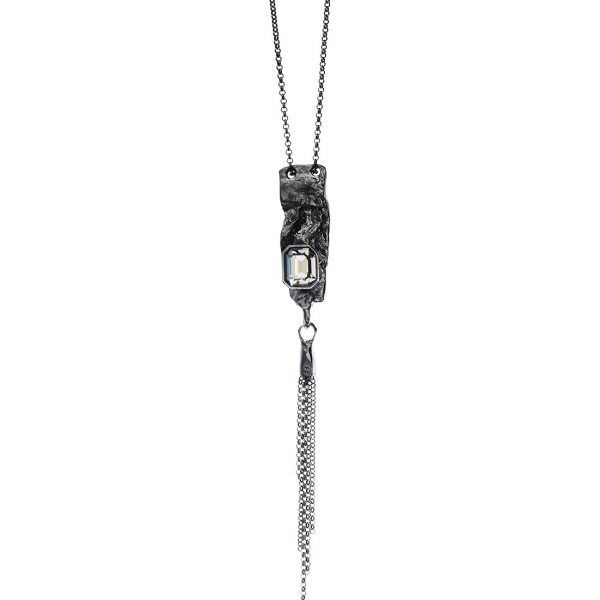 silver handmade necklace with bright crystal