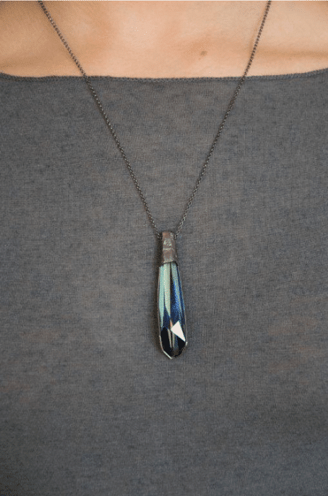 handmade necklace with big blue crystal