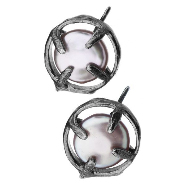 Handmade silver earrings with natural pink pearl