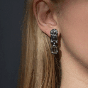 silver handmade earrings with bright crystal