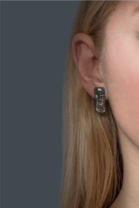 handmade silver earrings with bright crystal