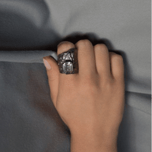 silver handmade ring with crystal