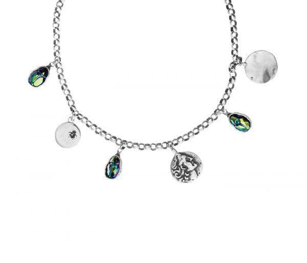 handmade silver necklace with scarab crystal