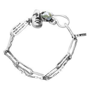 Artistic silver bracelet with natural pearl