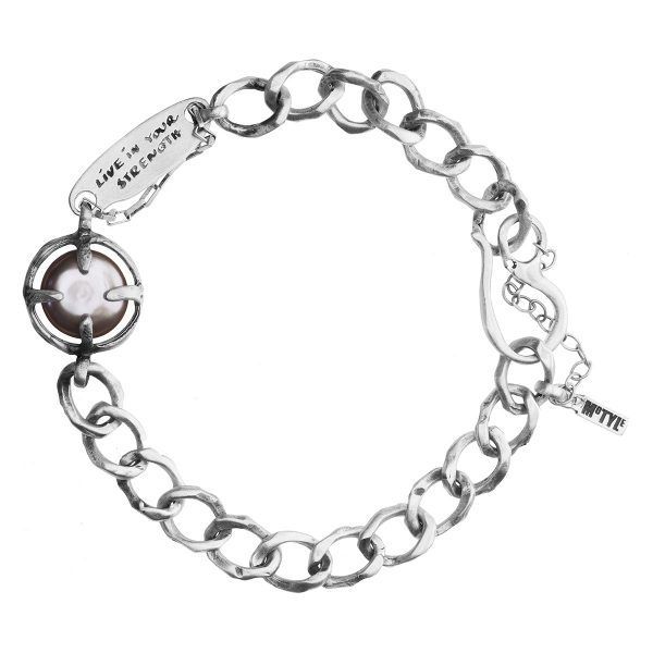 Artisic silver bracelet with natural pink pearl