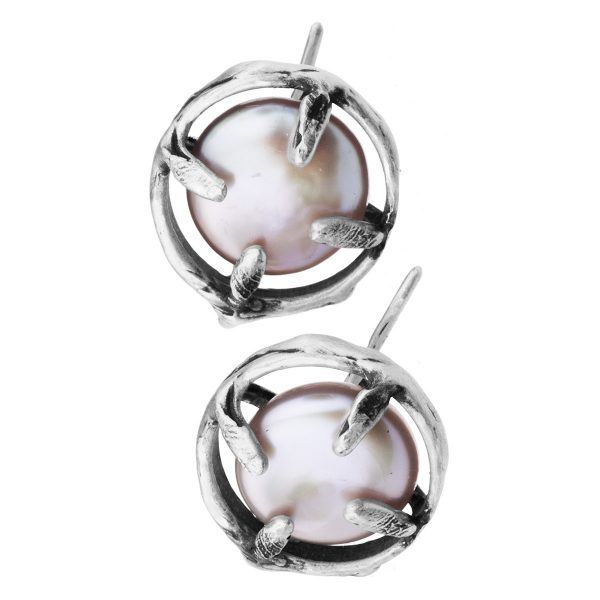 Handmade silver earrings with natural pink pearl