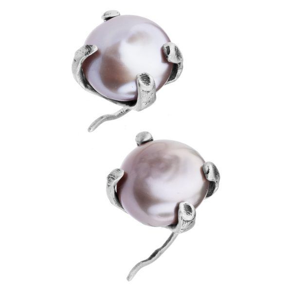 Artistic silver ring with pink pearl