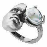 Artistic silver ring with natural pearl