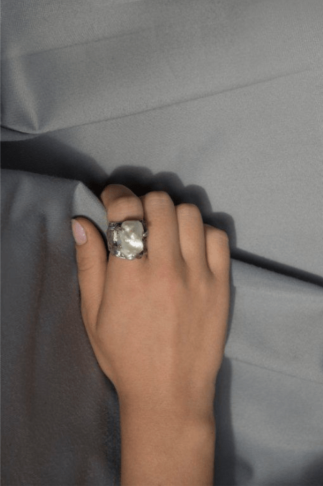 handmade silver ring with irregular pearl