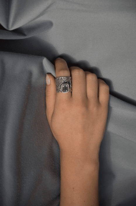 handmade silver ring with crystal