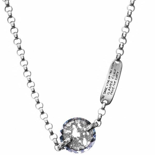 moon inspired handmade silver necklace with crystal