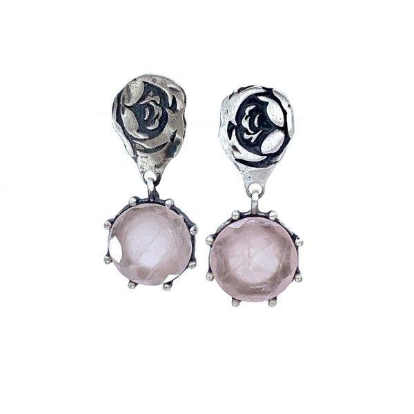 handmade silver earrings with rose quartz