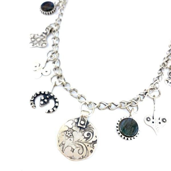 silver necklace with labradorite