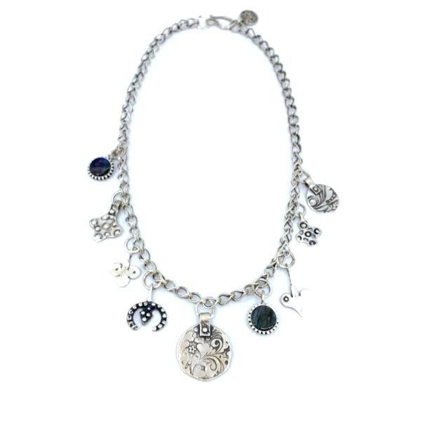 silver necklace with labradorite