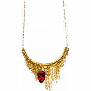 Artisic silver necklace with red crystal