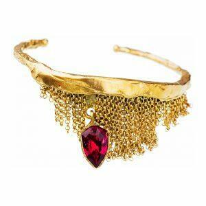 Silver bracelet with red crystal