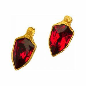 Handmade silver earrings with red crystal