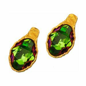 Silver earrings with green crytals