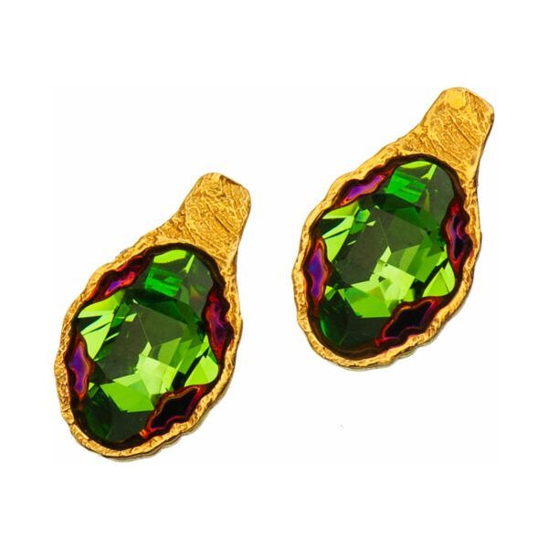 Silver earrings with green crytals
