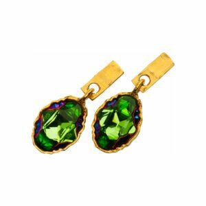 Artistic silver earrings with green crystals