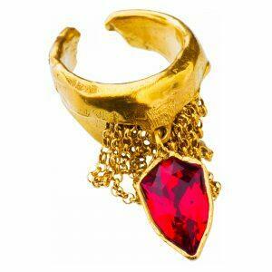 Silver ring with red crystal