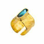 wide band ring with blue crystal