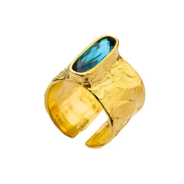 wide band ring with blue crystal