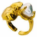Artistic silver ring with natural pearl
